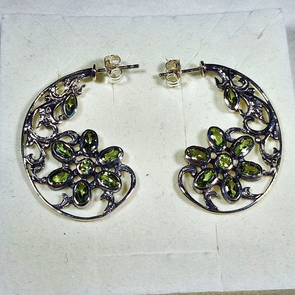Natural Arizona Peridot intricate floral earrings in 925 Sterling Silver 3.50 ct